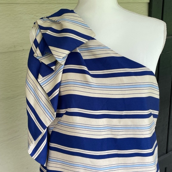 Banana Republic Blue and Cream Striped One-Shoulder Dress, Elegant and Beautiful - Picture 7 of 12